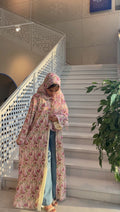 Floral Print Open Abaya with Matching Scarf