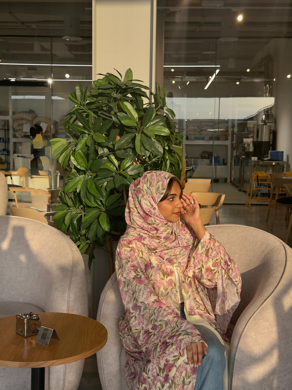 Floral Print Open Abaya with Matching Scarf