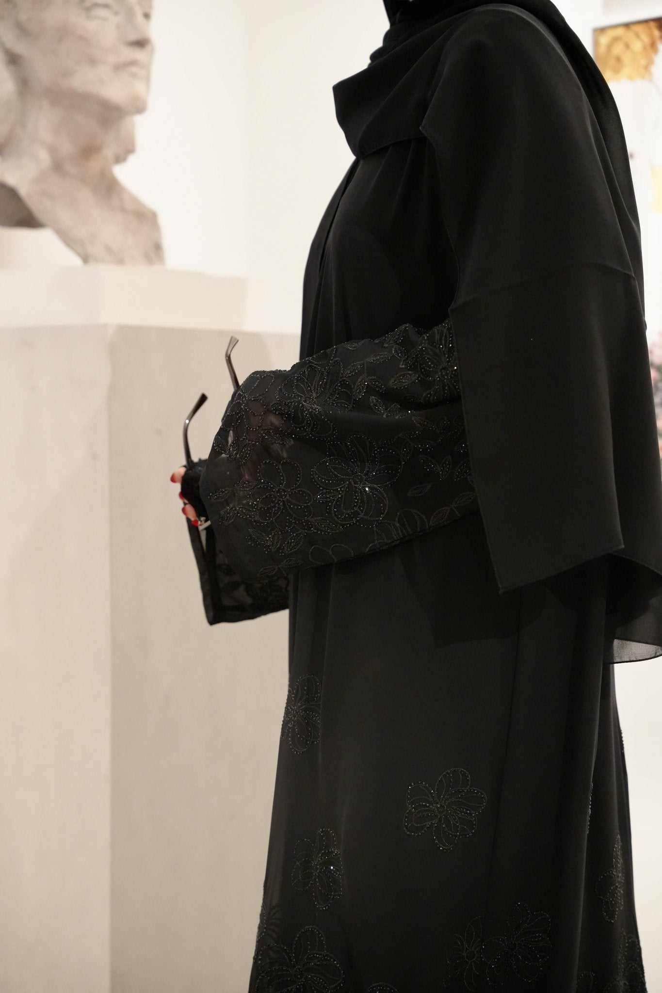 Zahra Noir - Black Shimmer Chiffon Abaya