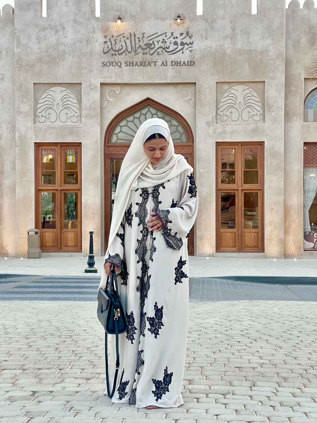 Ivory Noir Abaya | Premium Korean Nidha Open Abaya
