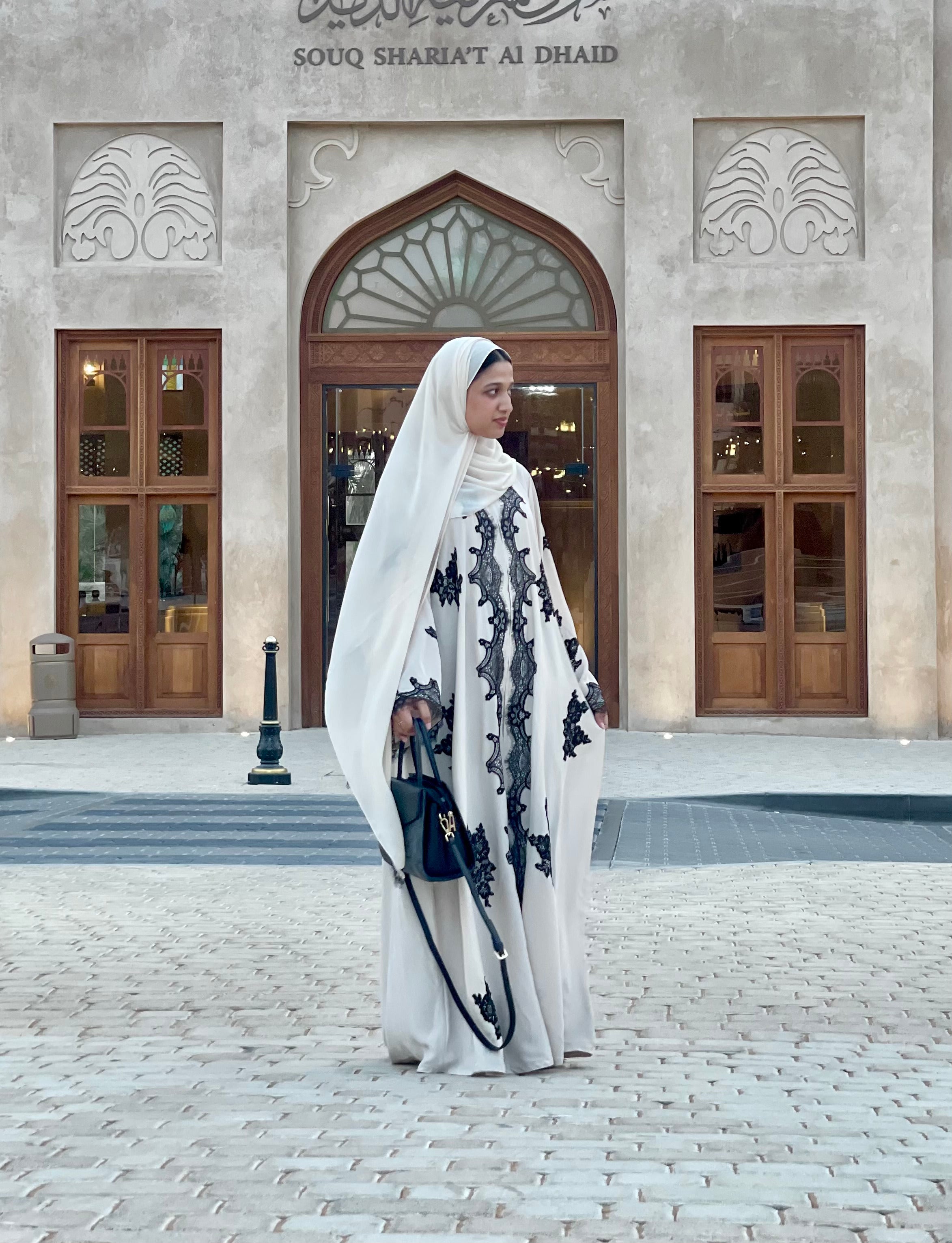 Ivory Noir Abaya | Premium Korean Nidha Open Abaya