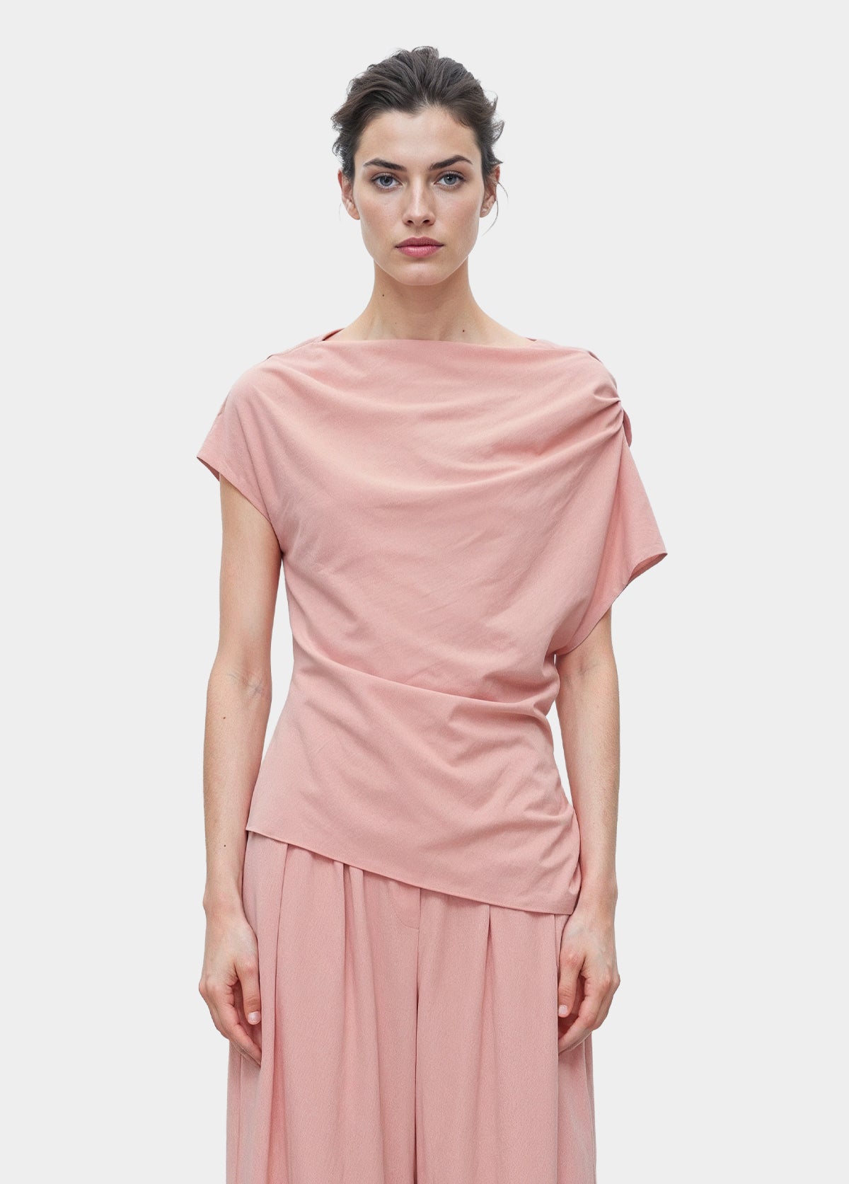 Draped Asym Blouse Pink