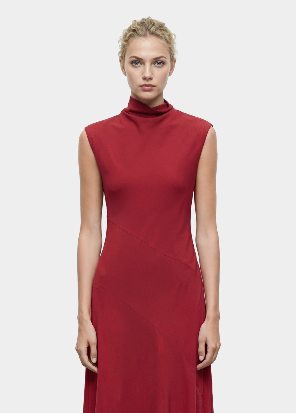 A-line Turtleneck Dress Red