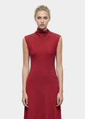A-line Turtleneck Dress Red
