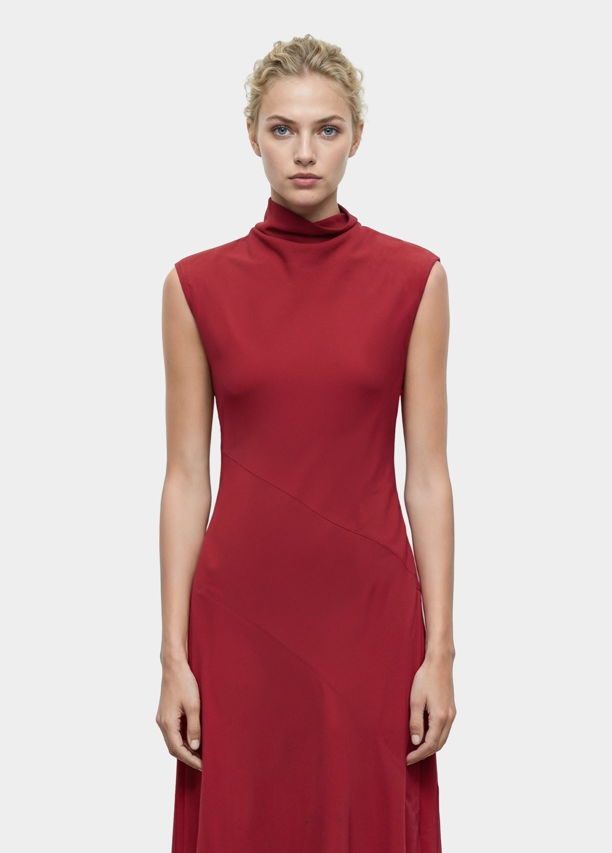 A-line Turtleneck Dress Red
