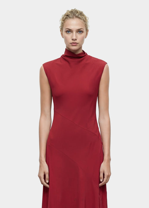 A-line Turtleneck Dress Red