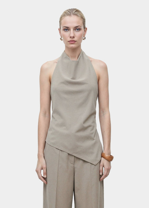 Asym Open-Back Top Taupe