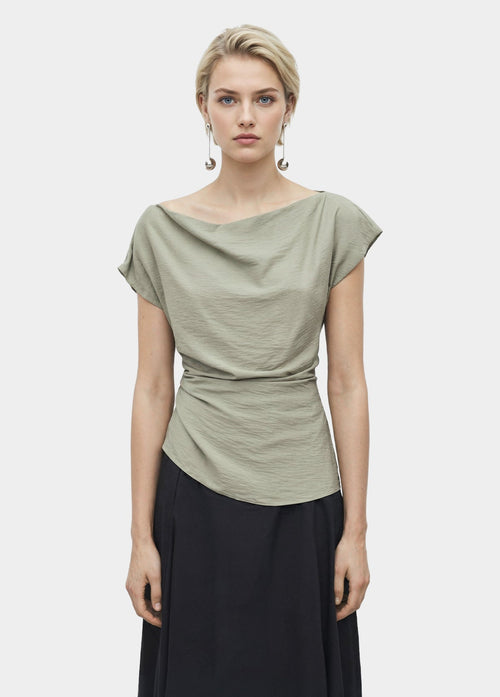 Asymmetric Collar Blouse Sage Grey