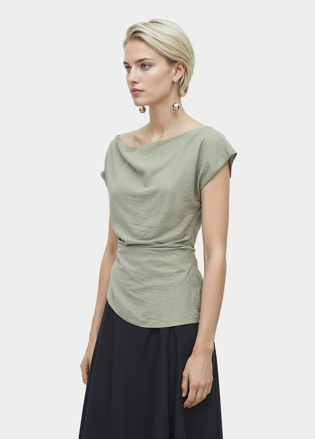 Asymmetric Collar Blouse Black